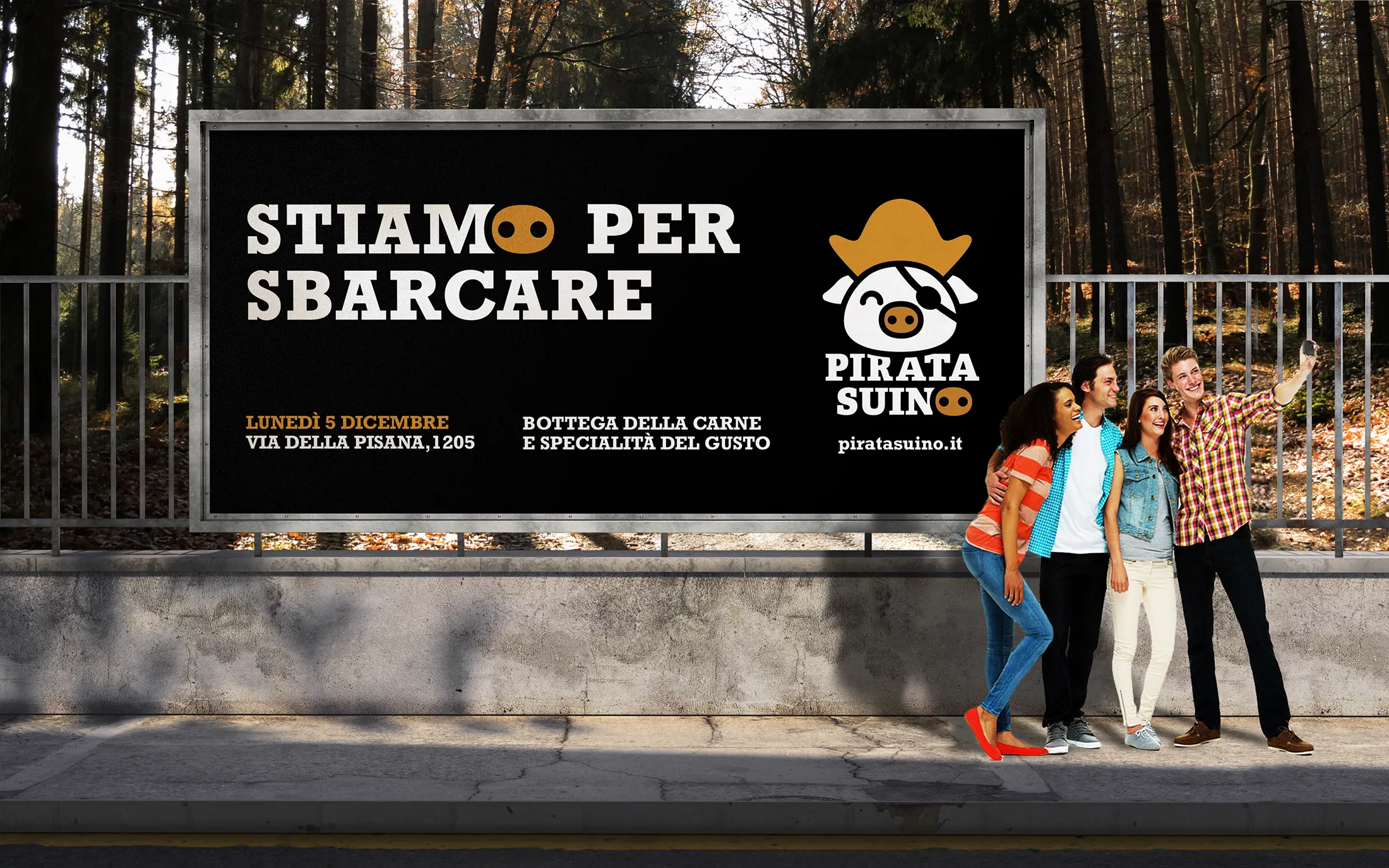 Affissione 6x3 della campagna di lancio Pirata Suino Stiamo per sbarcare