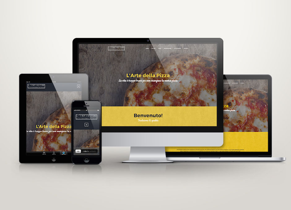 Il sito Infinito Pizzeria su computer, tablet e smartphone