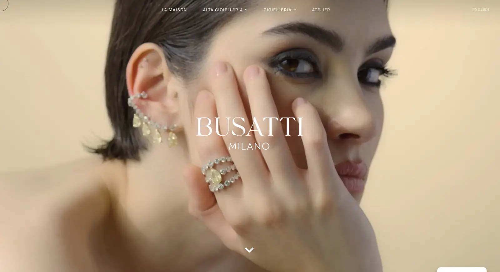 Home page del sito Busatti Milano con video di alta gioielleria