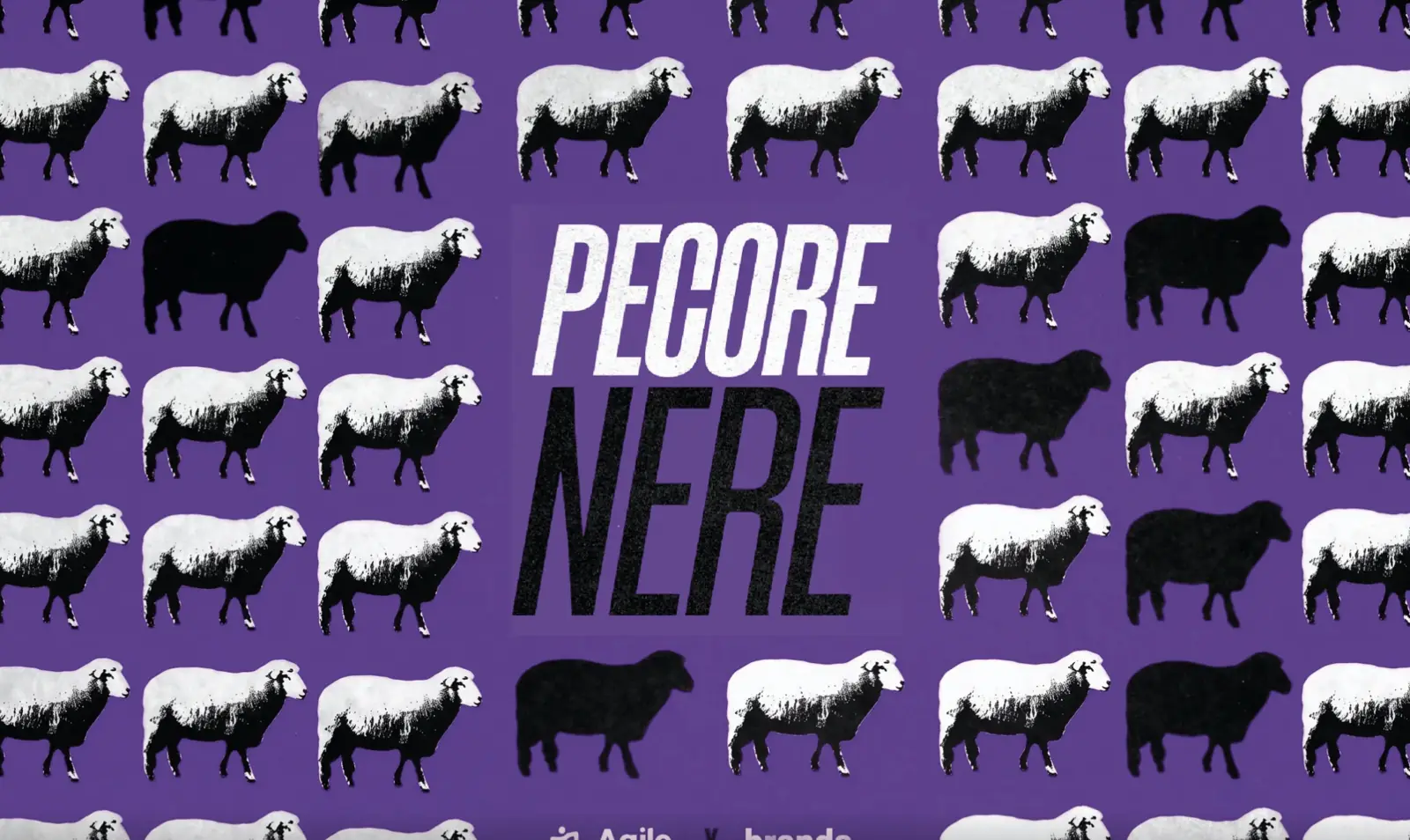 Visual Pecore Nere con pecore bianche e nere su fondo viola